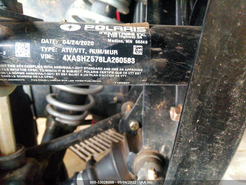 2020 POLARIS SPORTSMAN 570 ULTIMATE TRAIL LE 4XASHZ578LA260583
