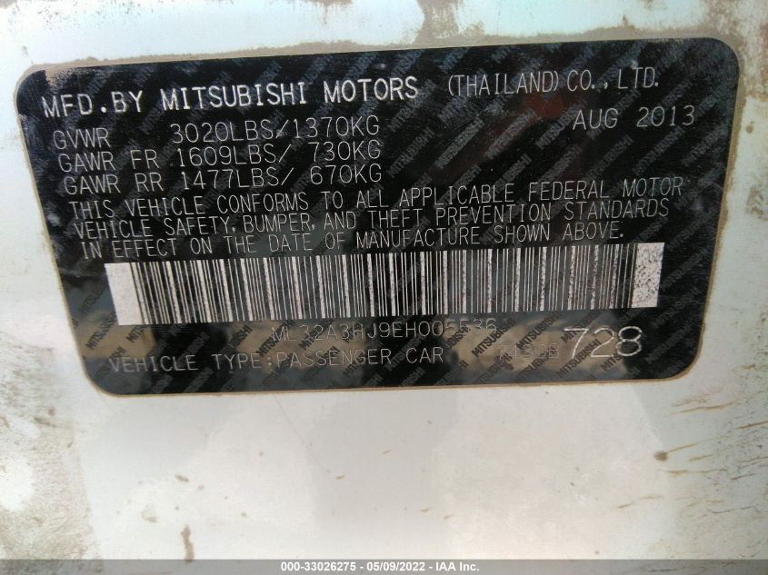 2014 MITSUBISHI MIRAGE DE ML32A3HJ9EH005536