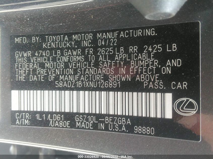 2022 LEXUS ES ES 350 58ADZ1B1XNU126891