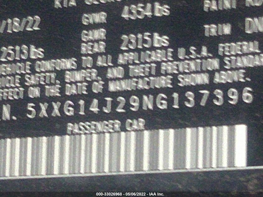 2022 KIA K5 LXS 5XXG14J29NG137396