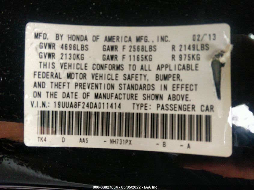 2013 ACURA TL 19UUA8F24DA011414