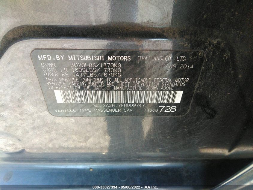 2015 MITSUBISHI MIRAGE DE/RF ML32A3HJ7FH009747