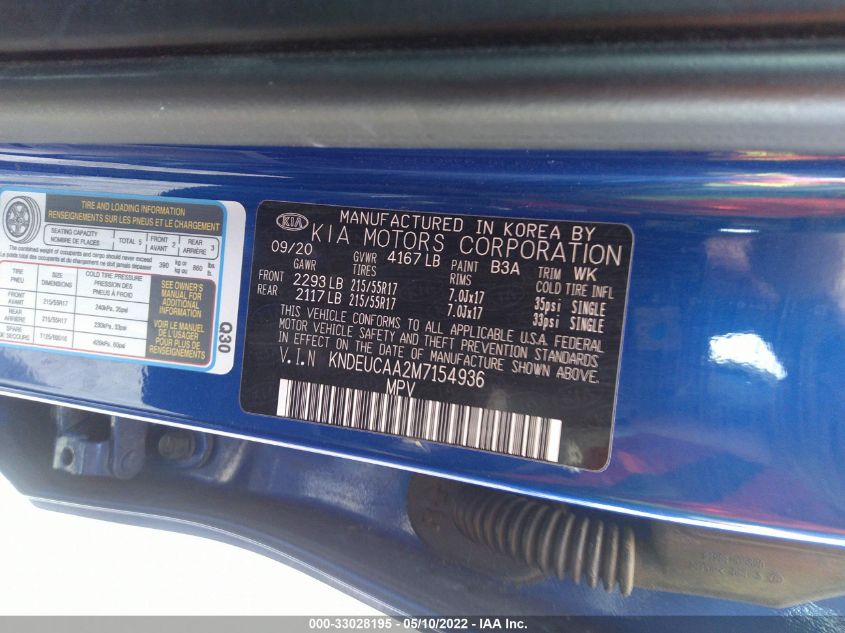 2021 KIA SELTOS S KNDEUCAA2M7154936