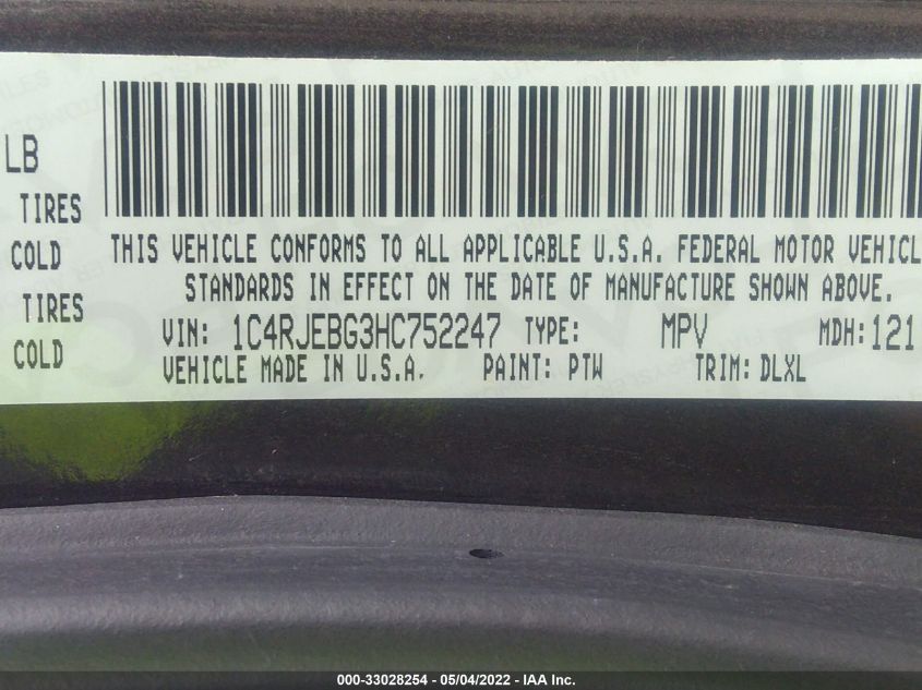 2017 JEEP GRAND CHEROKEE LIMITED 1C4RJEBG3HC752247