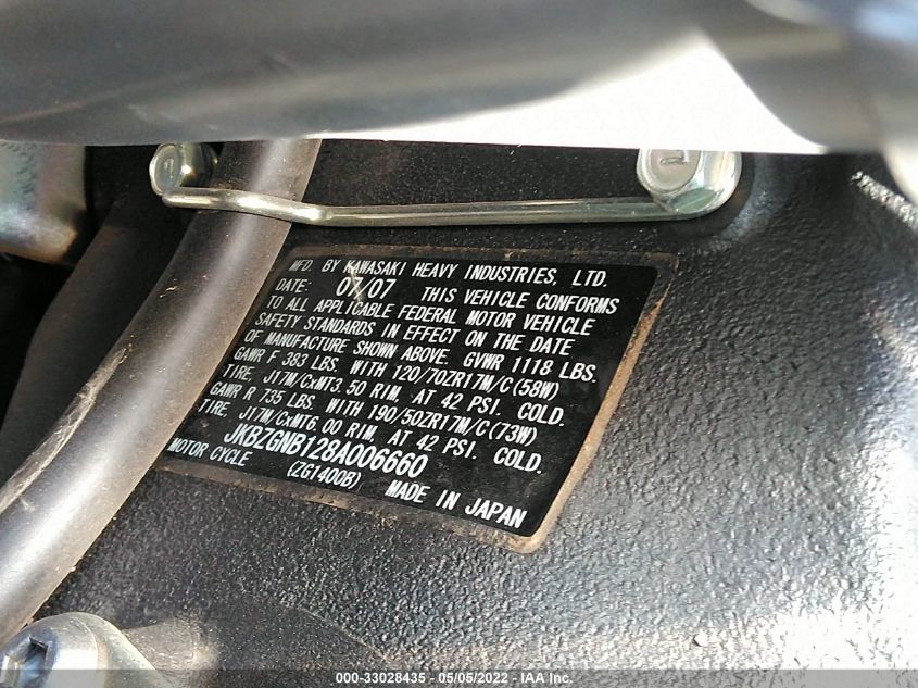 2008 KAWASAKI ZG1400 B JKBZGNB128A006660