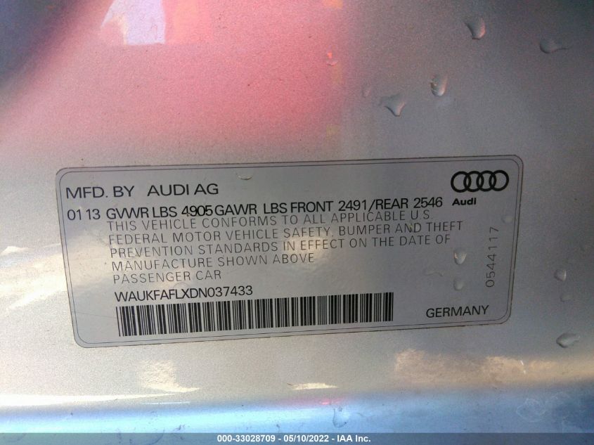 2013 AUDI A4 PRESTIGE WAUKFAFLXDN037433