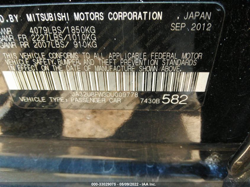 2013 MITSUBISHI LANCER GT JA32U8FW3DU009778