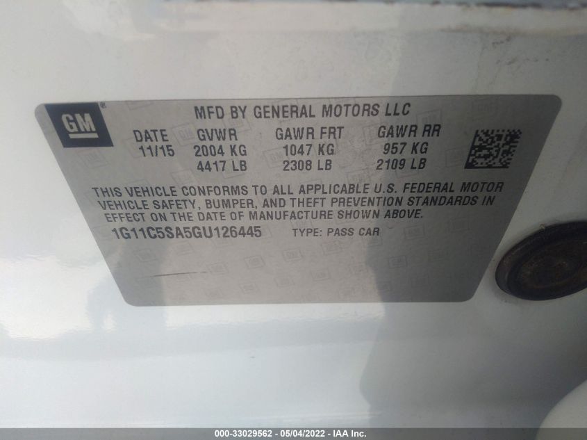 2016 CHEVROLET MALIBU LIMITED LT 1G11C5SA5GU126445