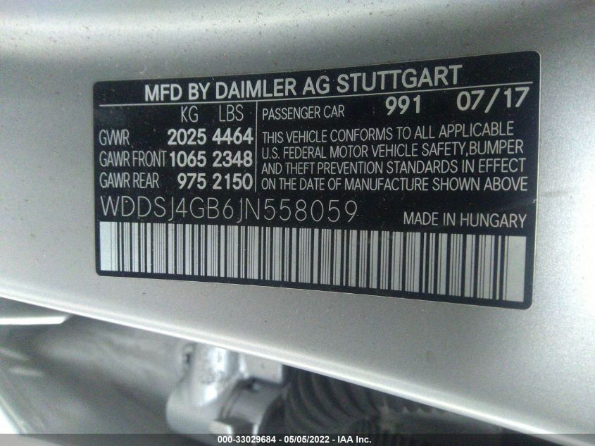2018 MERCEDES-BENZ CLA CLA 250 WDDSJ4GB6JN558059