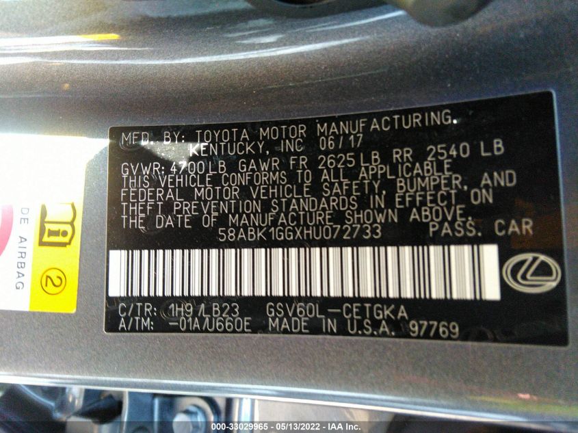 2017 LEXUS ES ES 350 58ABK1GGXHU072733
