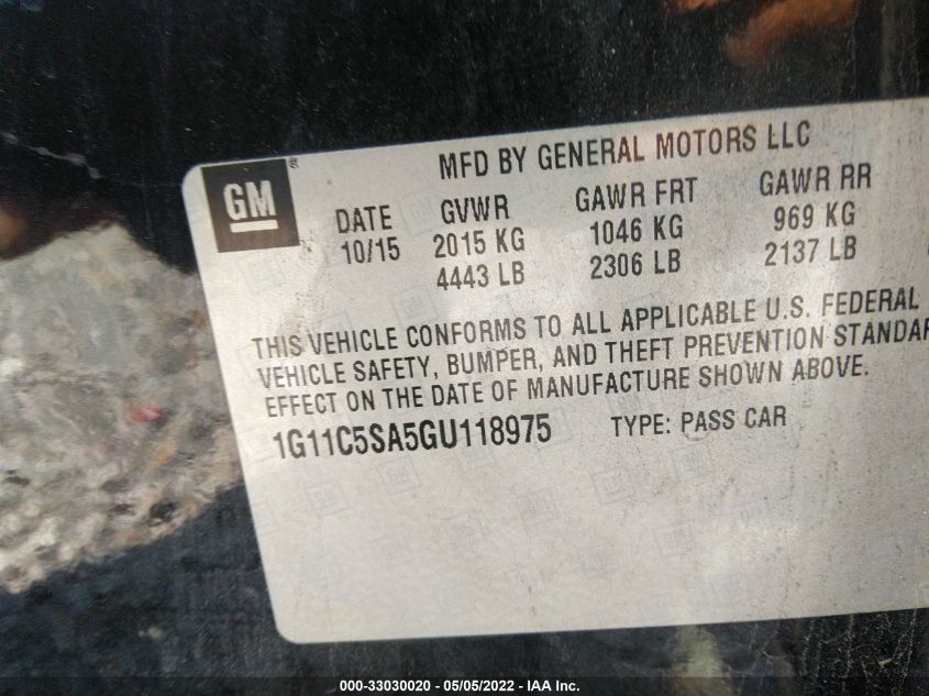 2016 CHEVROLET MALIBU LIMITED LT 1G11C5SA5GU118975