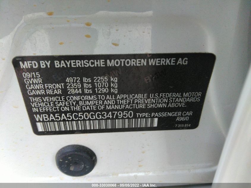 2016 BMW 5 SERIES 528I WBA5A5C50GG347950