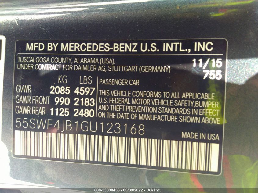 2016 MERCEDES-BENZ C-CLASS C 300 55SWF4JB1GU123168