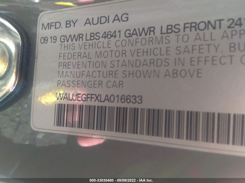 2020 AUDI A3 SEDAN S LINE PREMIUM PLUS WAUJEGFFXLA016633
