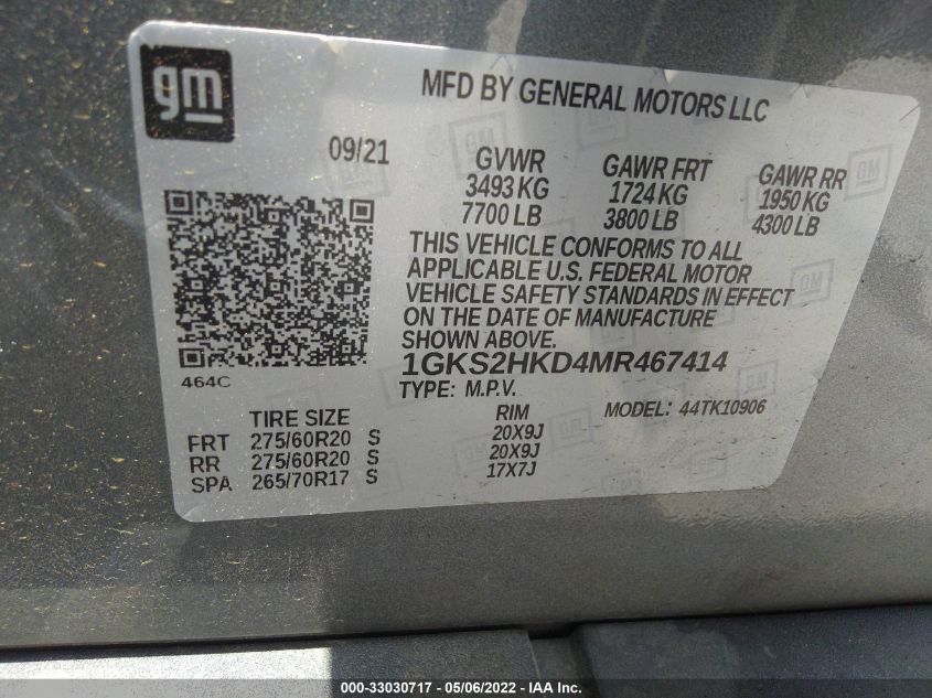 2021 GMC YUKON XL AT4 1GKS2HKD4MR467414