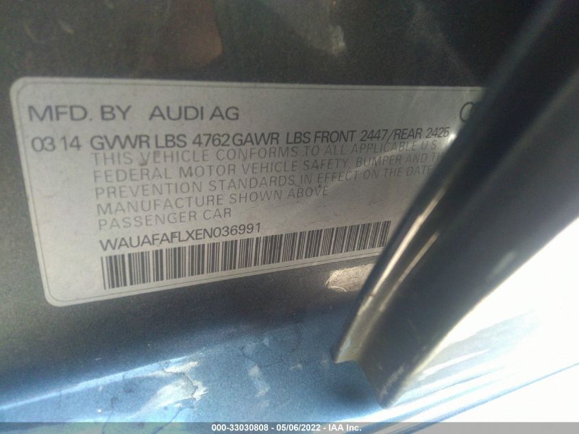 2014 AUDI A4 PREMIUM WAUAFAFLXEN036991