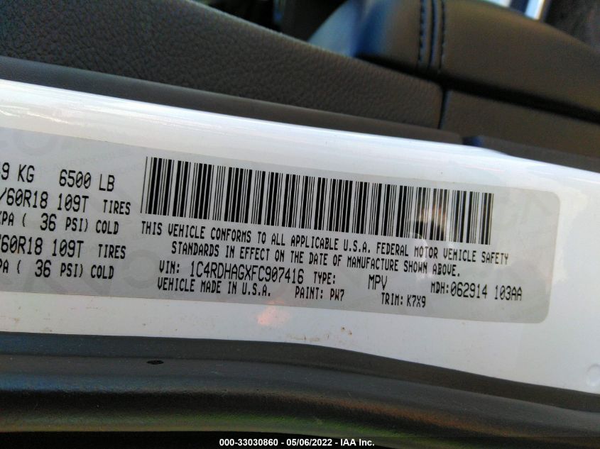 2015 DODGE DURANGO SXT 1C4RDHAGXFC907416