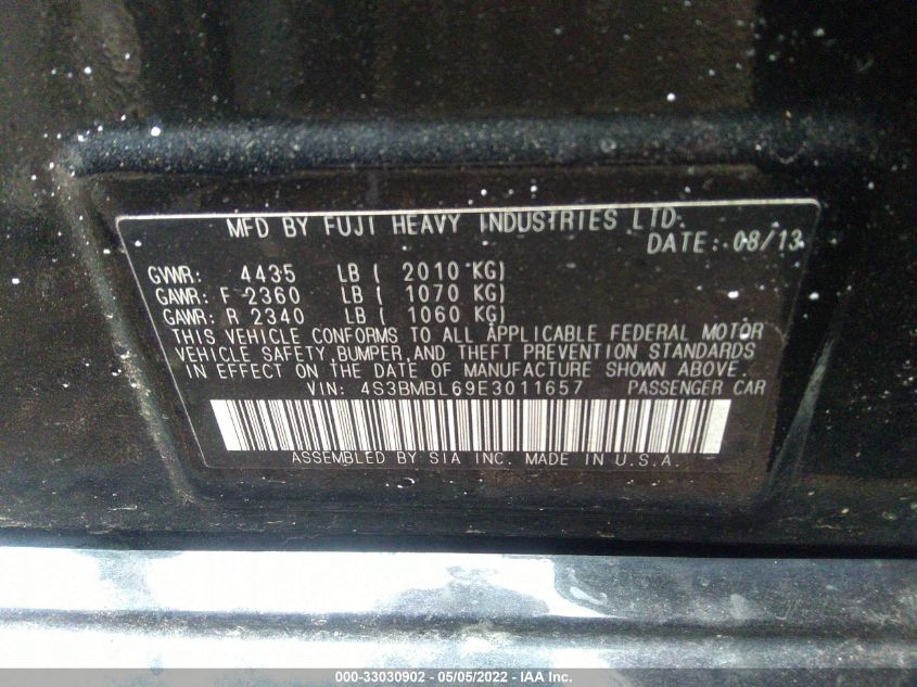 2014 SUBARU LEGACY 2.5I LIMITED 4S3BMBL69E3011657
