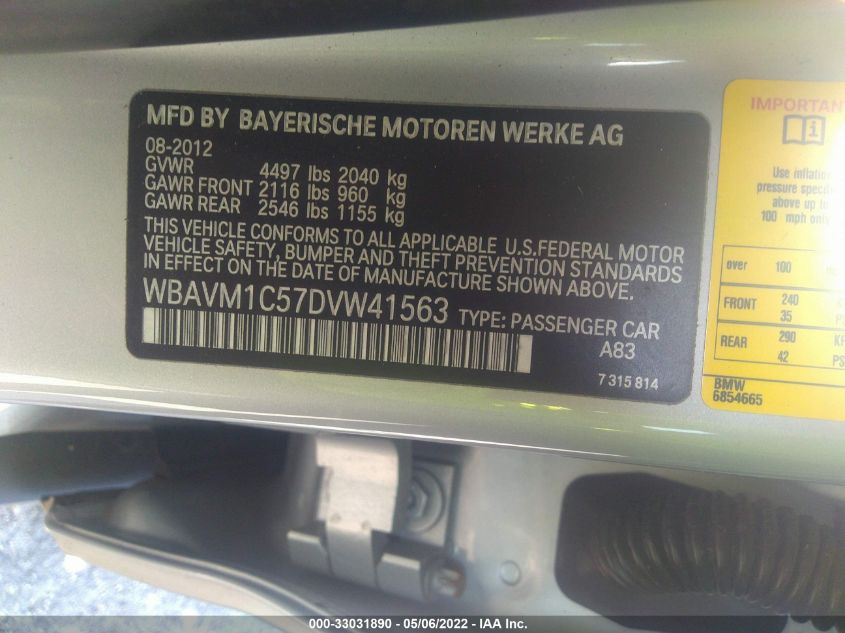 2013 BMW X1 28I WBAVM1C57DVW41563