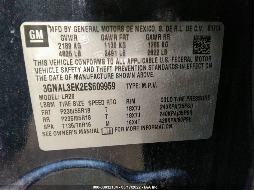 2014 CHEVROLET CAPTIVA SPORT FLEET LT 3GNAL3EK2ES609959