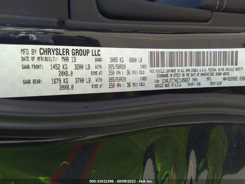2014 JEEP GRAND CHEROKEE OVERLAND 1C4RJFCT4EC105837