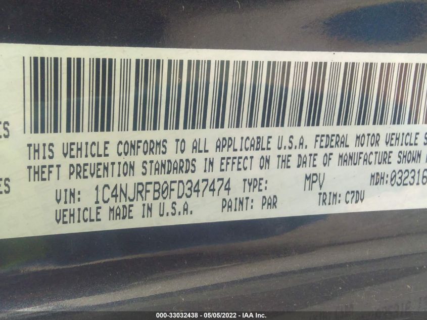 2015 JEEP PATRIOT LATITUDE 1C4NJRFB0FD347474