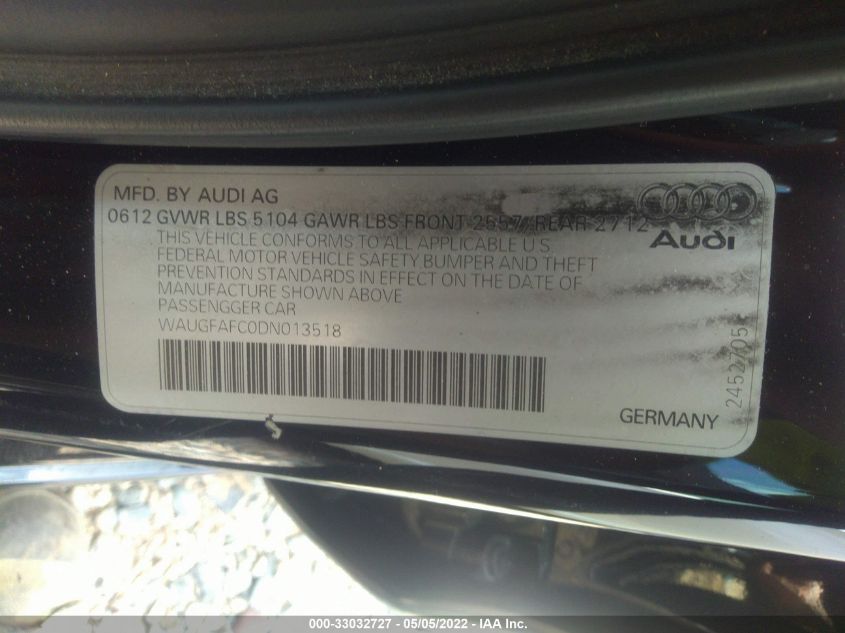 2013 AUDI A6 2.0T PREMIUM PLUS WAUGFAFC0DN013518