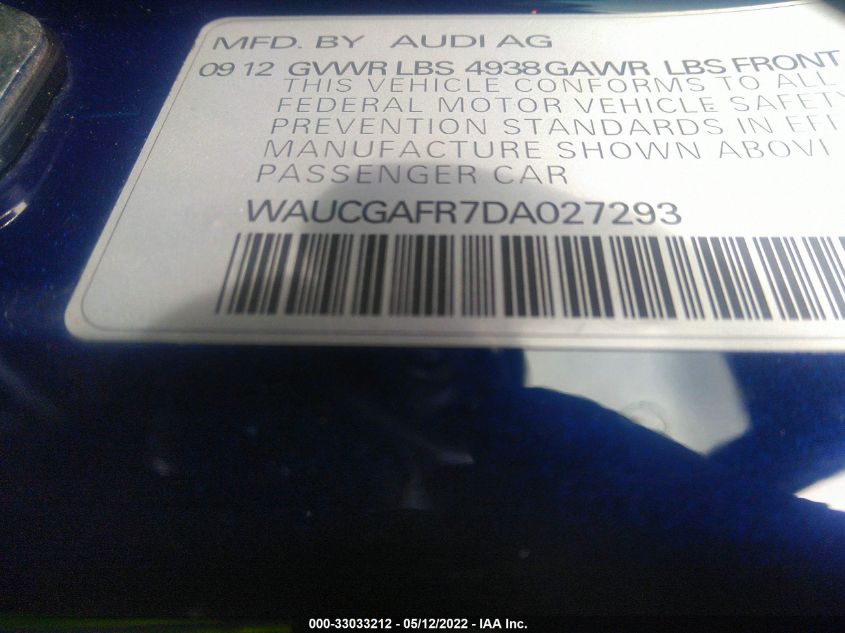 2013 AUDI S5 PREMIUM PLUS WAUCGAFR7DA027293
