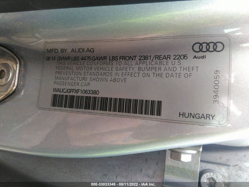 2015 AUDI A3 2.0 TDI PREMIUM PLUS WAUCJGFFXF1063380
