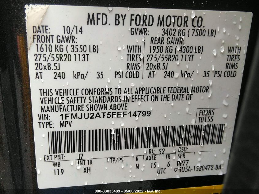 2015 FORD EXPEDITION LIMITED 1FMJU2AT5FEF14799