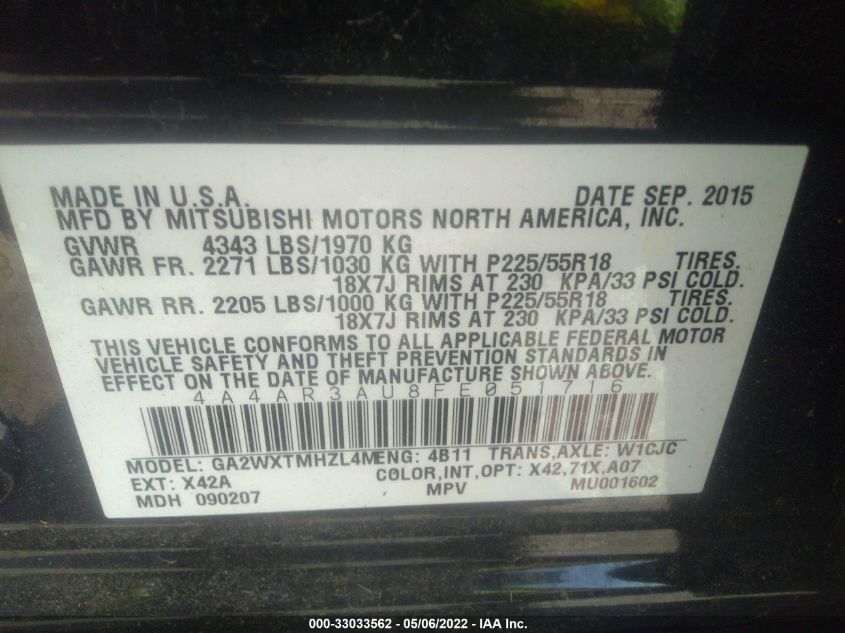 2015 MITSUBISHI OUTLANDER SPORT ES 4A4AR3AU8FE051716