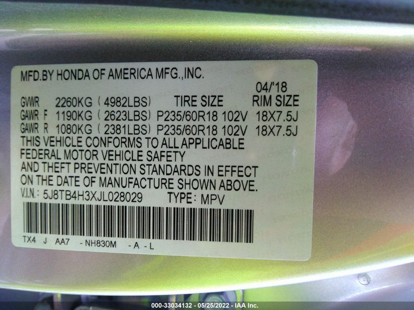 2018 ACURA RDX 5J8TB4H3XJL028029