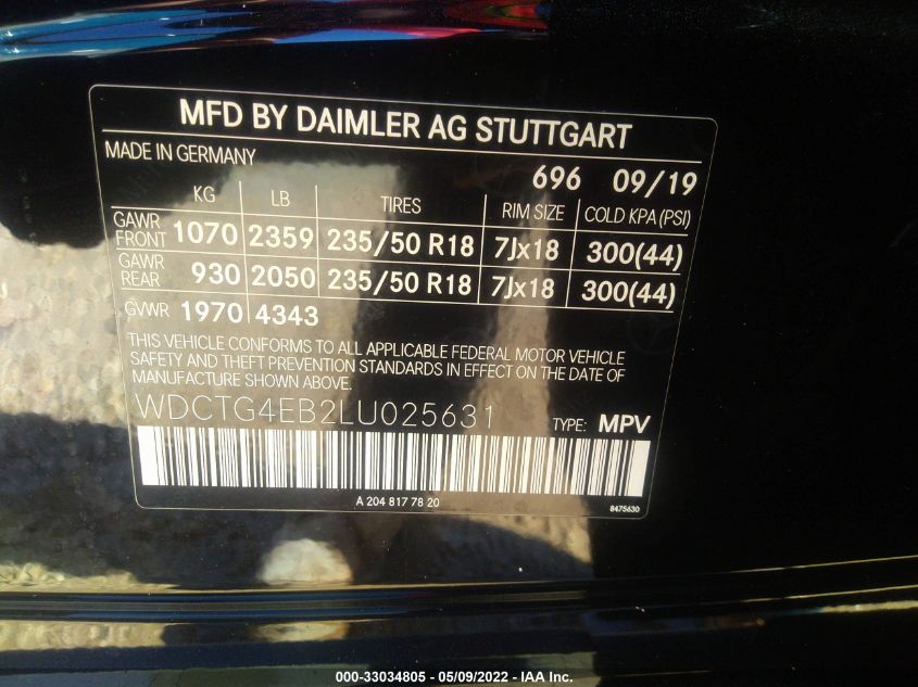 2020 MERCEDES-BENZ GLA GLA 250 WDCTG4EB2LU025631