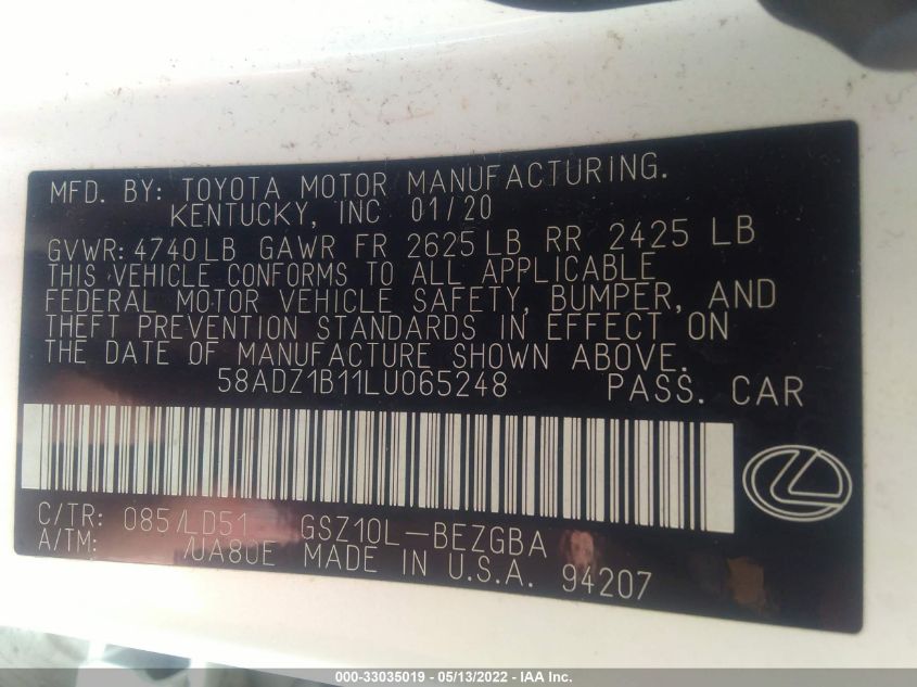 2020 LEXUS ES ES 350 58ADZ1B11LU065248