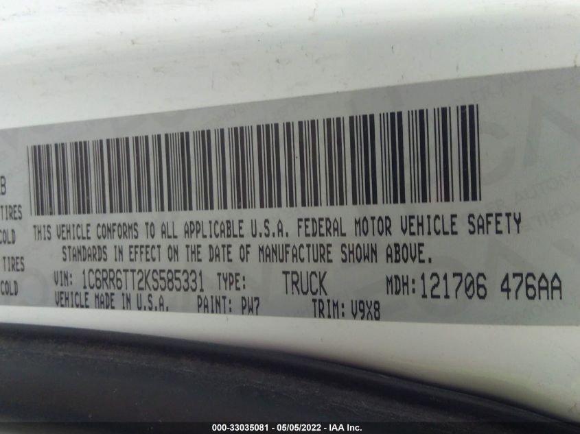 2019 RAM 1500 CLASSIC SLT 1C6RR6TT2KS585331