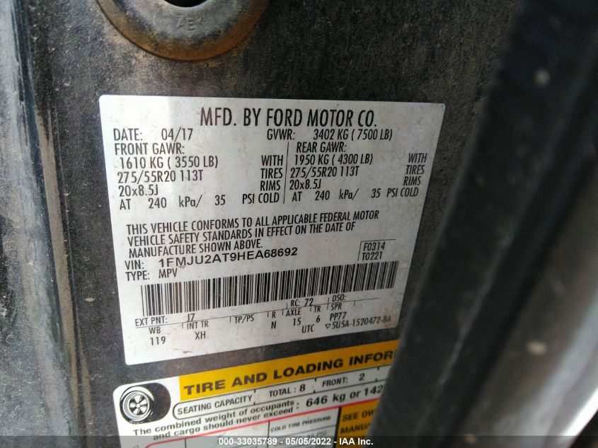 2017 FORD EXPEDITION LIMITED 1FMJU2AT9HEA68692