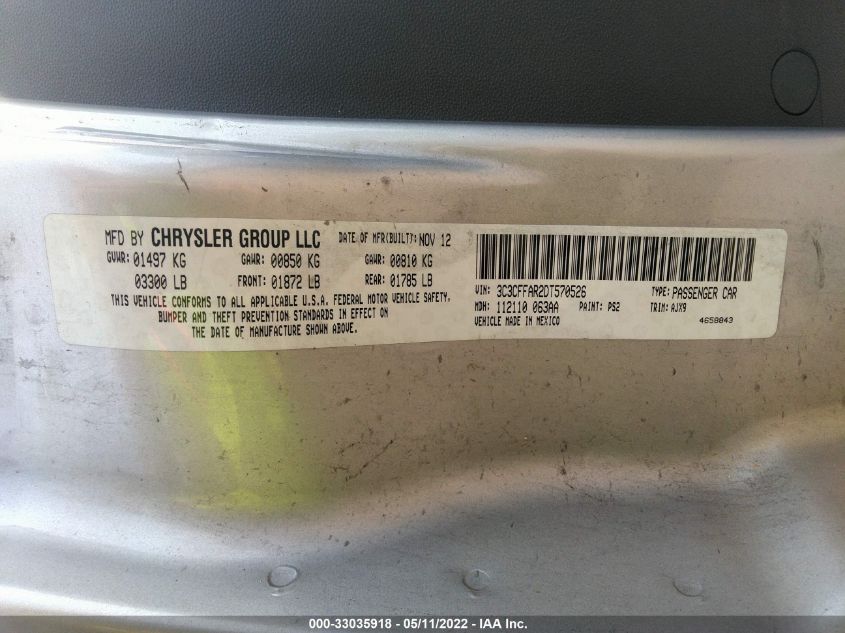 2013 FIAT 500 POP 3C3CFFAR2DT570526