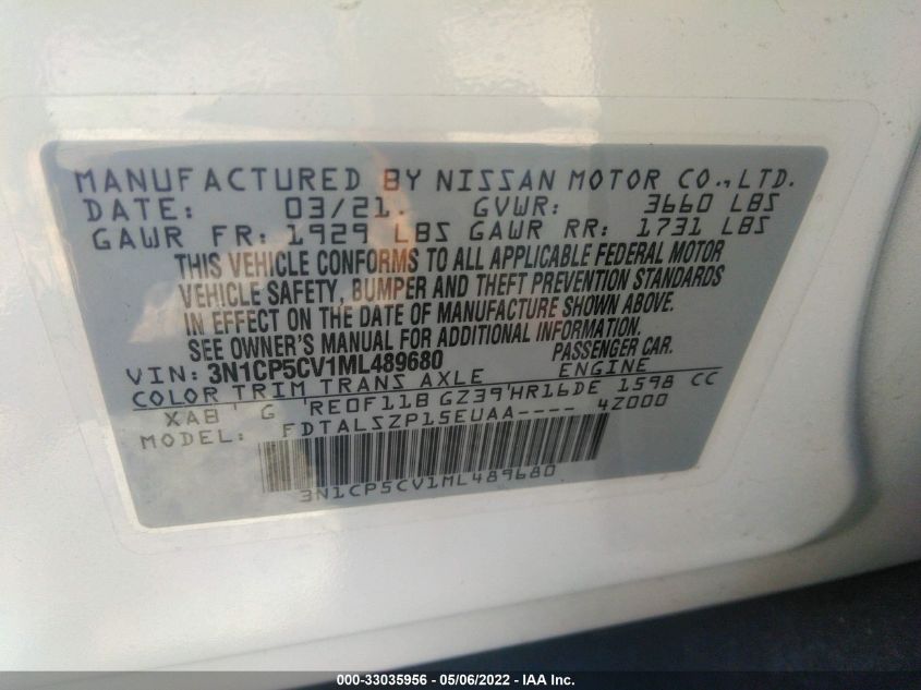 2021 NISSAN KICKS SV 3N1CP5CV1ML489680