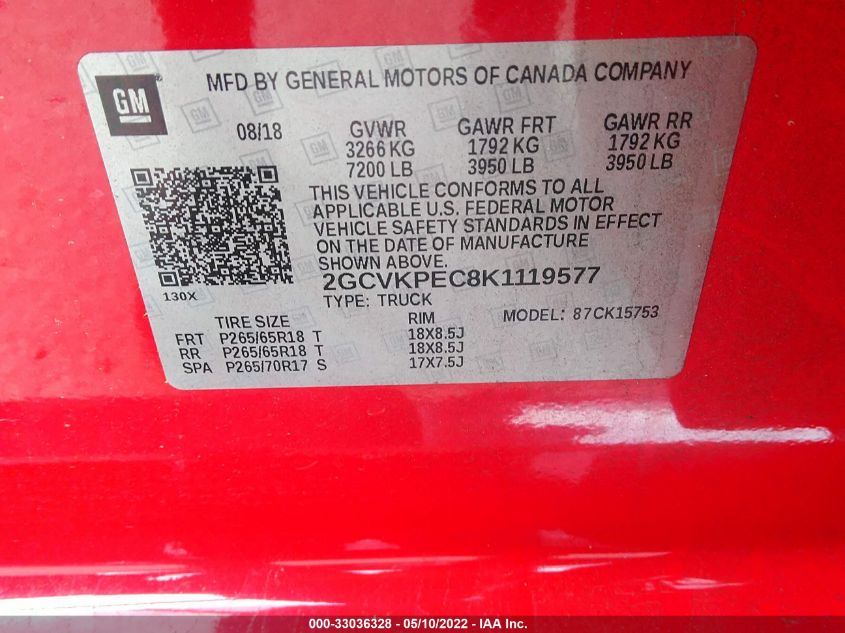 2019 CHEVROLET SILVERADO 1500 LD LT 2GCVKPEC8K1119577