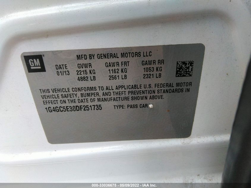 2013 BUICK LACROSSE LEATHER 1G4GC5E30DF251735