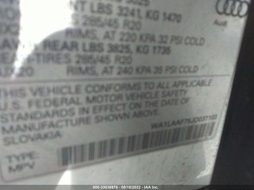 2018 AUDI Q7 PREMIUM PLUS WA1LAAF75JD037103
