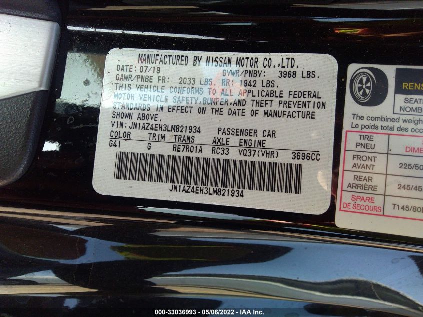 2020 NISSAN 370Z COUPE JN1AZ4EH3LM821934