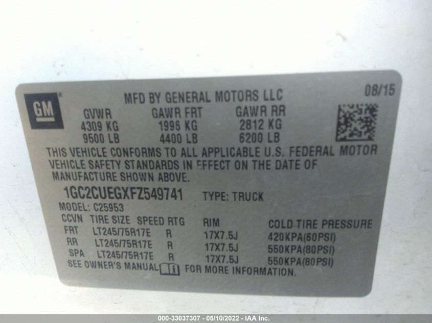2015 CHEVROLET SILVERADO 2500HD C2500 HEAVY DUTY 1GC2CUEGXFZ549741