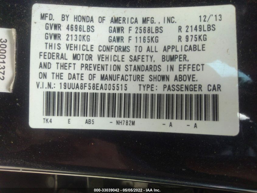 2014 ACURA TL TECH 19UUA8F58EA005515