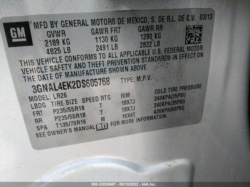 2013 CHEVROLET CAPTIVA SPORT FLEET LTZ 3GNAL4EK2DS605768