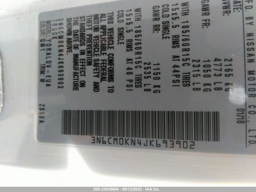 2018 NISSAN NV200 COMPACT CARGO S 3N6CM0KN4JK693902