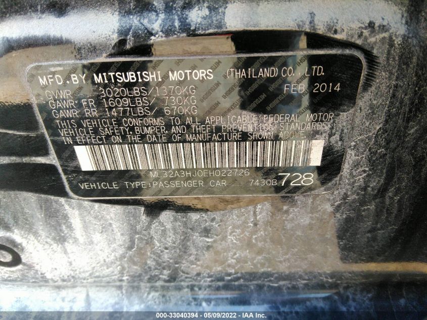 2014 MITSUBISHI MIRAGE DE ML32A3HJ0EH022726