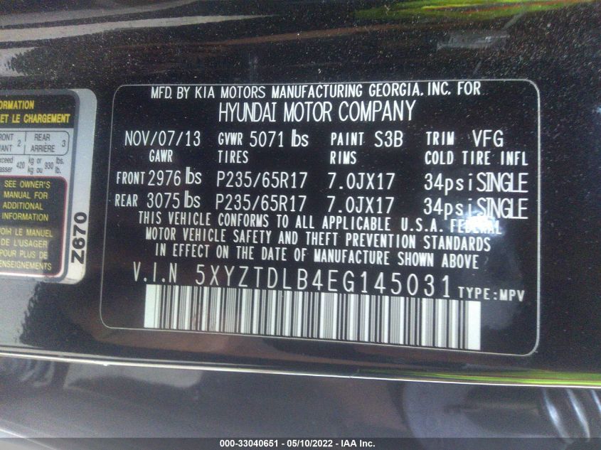 2014 HYUNDAI SANTA FE SPORT 5XYZTDLB4EG145031