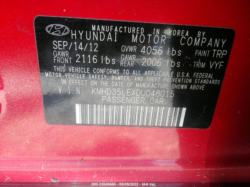 2013 HYUNDAI ELANTRA GT KMHD35LEXDU048015