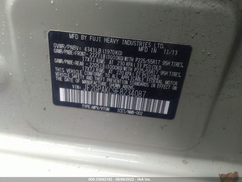 2014 SUBARU XV CROSSTREK LIMITED JF2GPAKC9E8234087